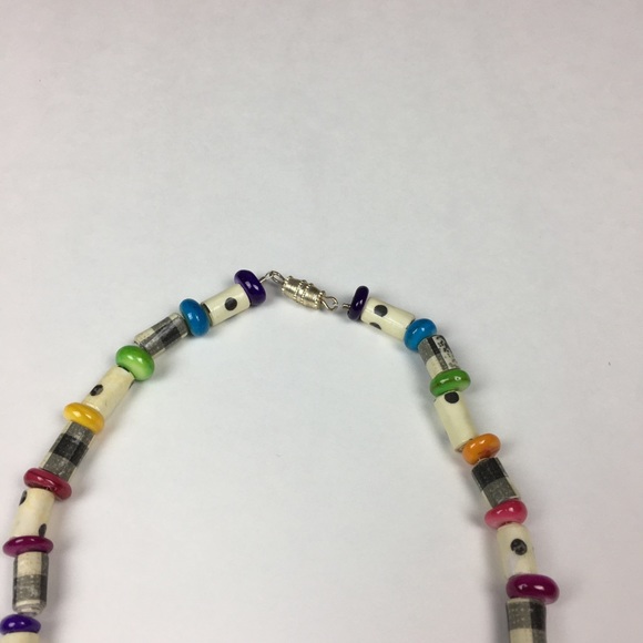 Handmade Paper Bead Necklace w/ Glass Beads - Picture 5 of 7